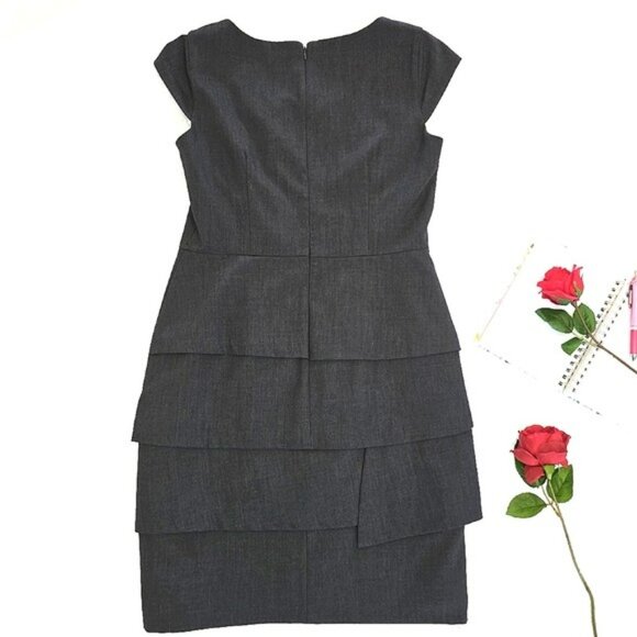 Calvin Klein Women's Career Mini Dress Size Large Charcoal Grey Cap Sleeves Work - Picture 9 of 15